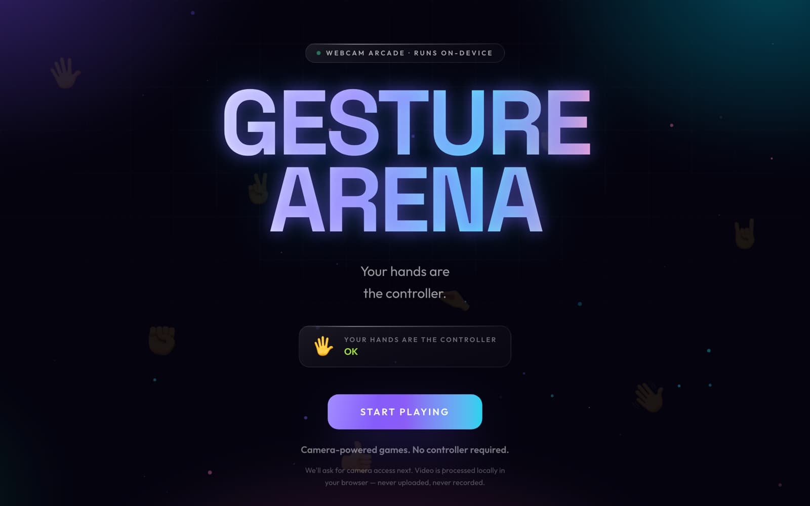 Gesture Arena running in a browser