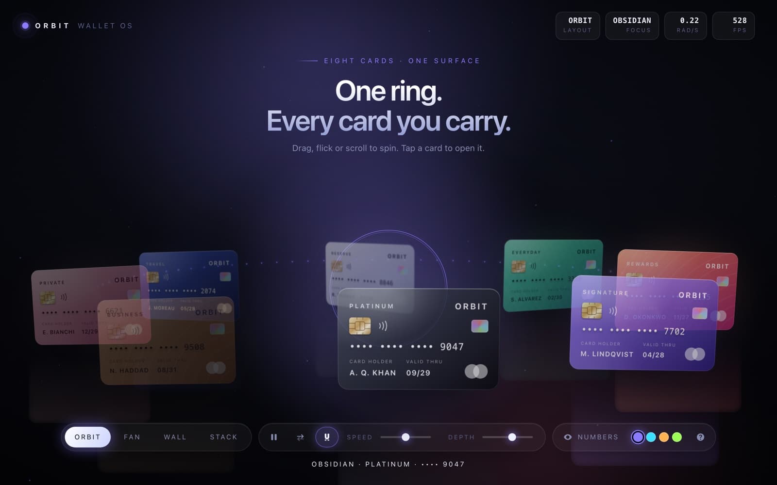 Orbit Cards running in a browser